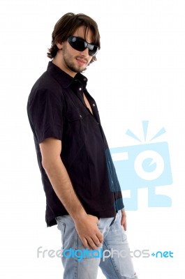Standing Young Male With Sunglasses Stock Photo