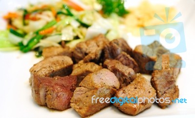 Steak With Salad Stock Photo
