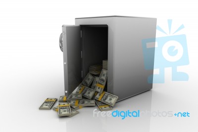Steel Safe With Money Stock Image