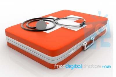 Stethoscope And First Aid Kit Isolated Stock Image