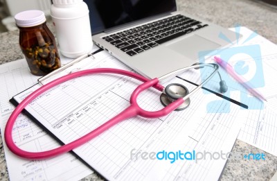 Stethoscope And Labtop And Other Medical Object Stock Photo