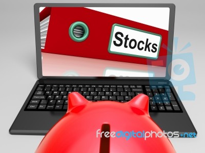 Stocks Laptop Means Trading And Investment On Web Stock Image
