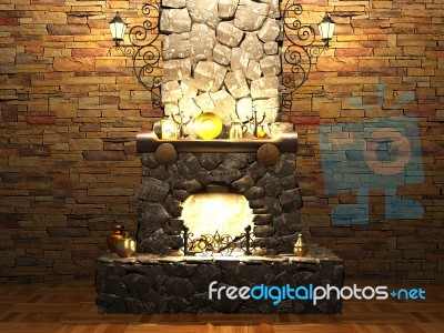 Stone Fireplace Stock Image