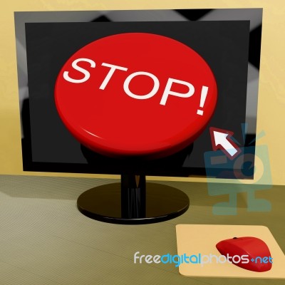Stop Button On Computer Shows Denial Or Disapproval Stock Image