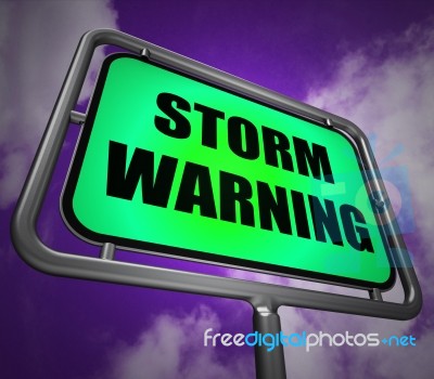 Storm Warning Signpost Represents Forecasting Danger Ahead Stock Image