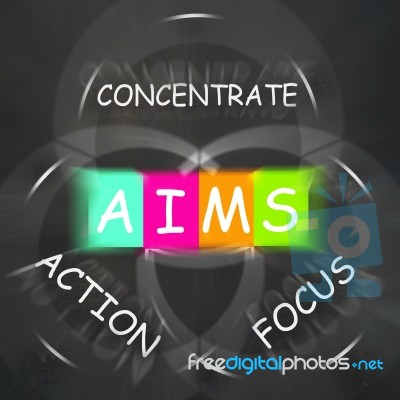 Strategy Words Displays Aims Focus Concentrate And Action Stock Image