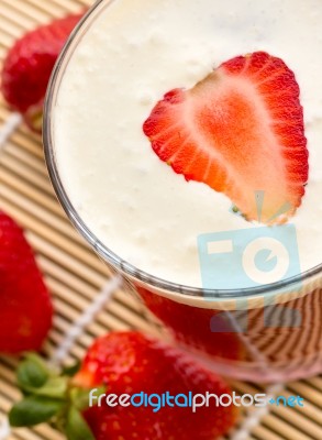 Strawberry Cream Smoothie Shows Milk Shake And Beverage Stock Photo