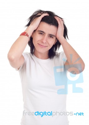 Stressed Casual Woman Stock Photo