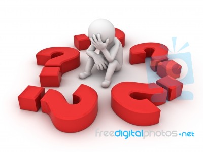 Stressed Man among Question Marks Stock Image Stressed Man among Question Marks Stock Image