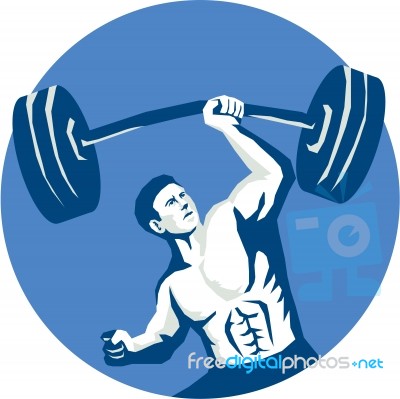 Strongman Lifting Barbell One Hand Stencil Stock Image