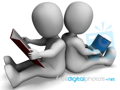 Students Studying Shows Book Or Online Learning Stock Image