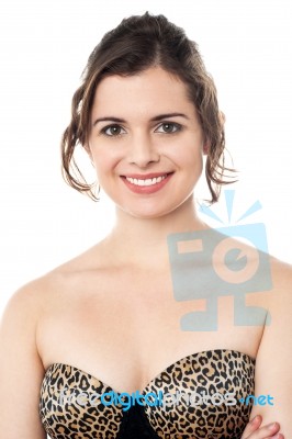 Stunning Sensual Female Model In Strapless Brassiere Stock Photo