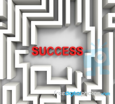 Success In Maze Showing Puzzle Achievement Stock Image