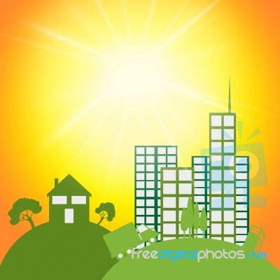 Sun Eco Shows Go Green And City Stock Image