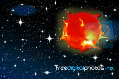 Sun On A Starry Sky Stock Image