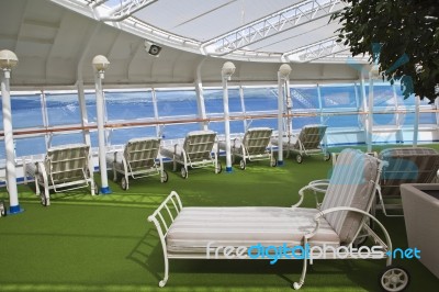 sunlounger on cruise ship Stock Photo