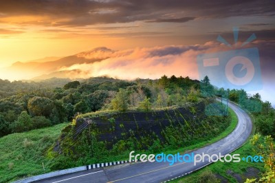 Sunrise At Doi Intanon National Park View Point, Thailand Stock Photo
