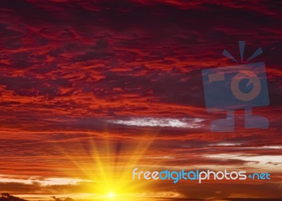 Sunrise on red sky Stock Photo