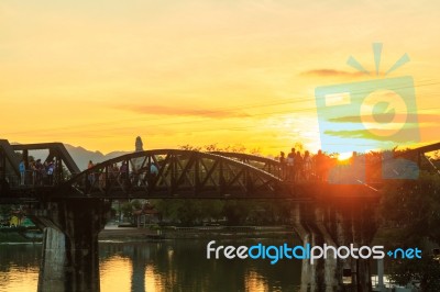 Sunset At The Bridge Over The River Kwei Stock Photo