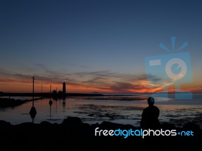 Sunset From Grotta Beach, Iceland Stock Photo