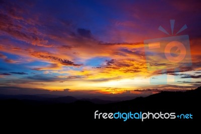 Sunset In The Mountains Stock Photo