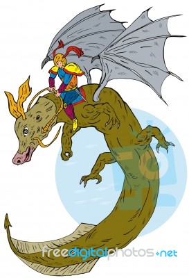 Super Hero Riding Dragon Stock Image
