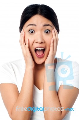 Surprised Girl With Wide Open Mouth Stock Photo