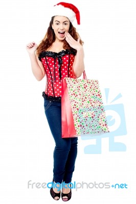 Surprised Lady With Shopping Bag Stock Photo