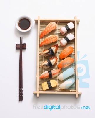 Sushi In Wooden Box Stock Photo