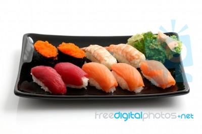 Sushi On Black Dish Stock Photo