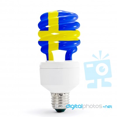 Sweden Flag On Energy Saving Lamp Stock Photo