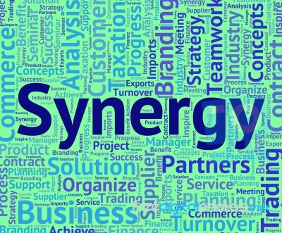 Synergy Word Means Team Work And Partner Stock Image