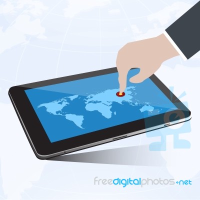 Tablet And Hand Connect To Globe Stock Image