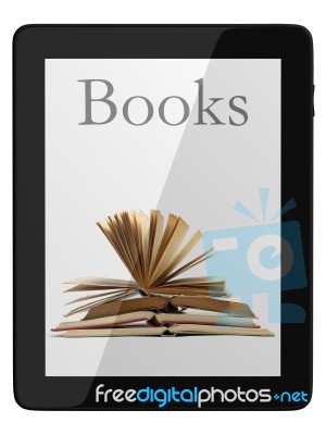 Tablet Computer And Book - Digital Library Stock Image