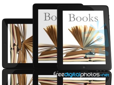 Tablet Computer With Books Stock Image