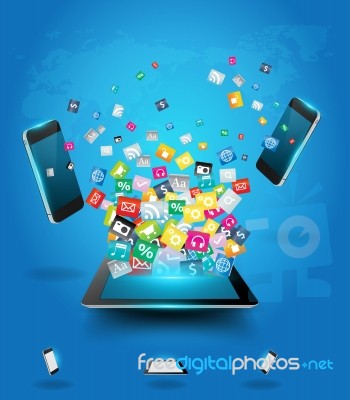 Tablet Computer With Mobile Phones Stock Image