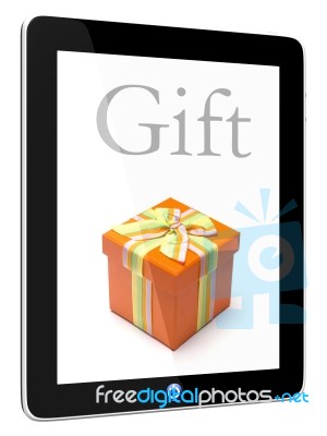 Tablet PC and Gift Stock Photo