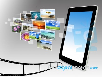 Tablet Pc With Streaming Images Stock Image