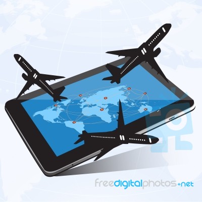 Tablet Screen With Airplane Stock Image