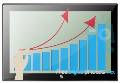 Tablet Screen With Graph And Hand Point Stock Image
