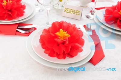 Tableware Decoration Paper Towels In The Form Of A Flower Stock Photo