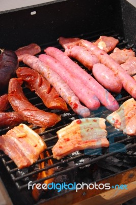 Tasty Meal With Fresh Meat On Grill Stock Photo
