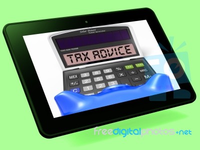 Tax Advice Calculator Tablet Shows Assistance With Taxes Stock Image