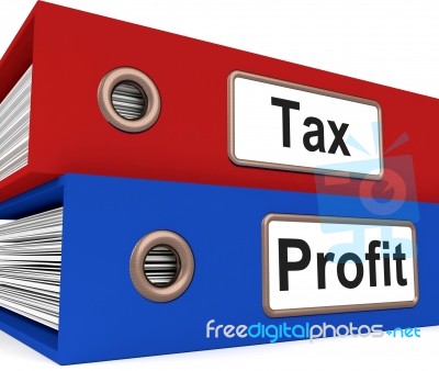 Tax Profit Folders Show Paying Income Taxes Stock Image
