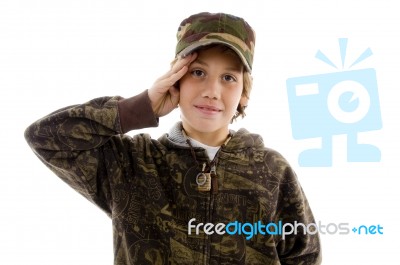 Teenage Boy Saluting Stock Photo