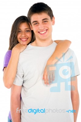 Teenage Girl Embracing Teenage Boy Stock Photo