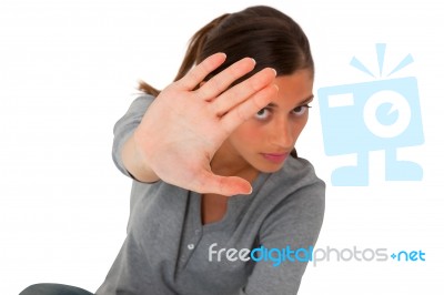 Teenage Girl Hand Block Violence Stock Photo