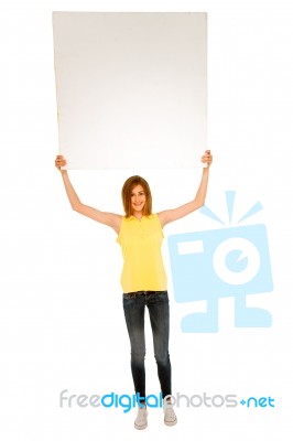 Teenage Girl holding Blank Board Stock Photo