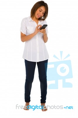 Teenage Girl Holding Smartphone Stock Photo