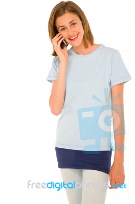 Teenage Girl Talking Over Phone Stock Photo
